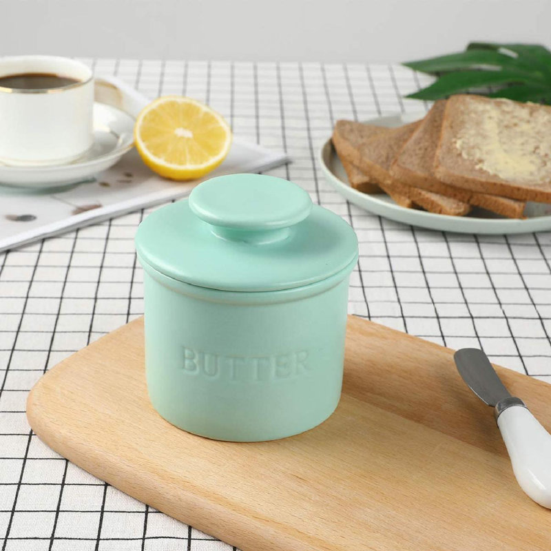 ZWISSLIV Simple Design Butter Dish，Mint Green Butter Keeper For Counter